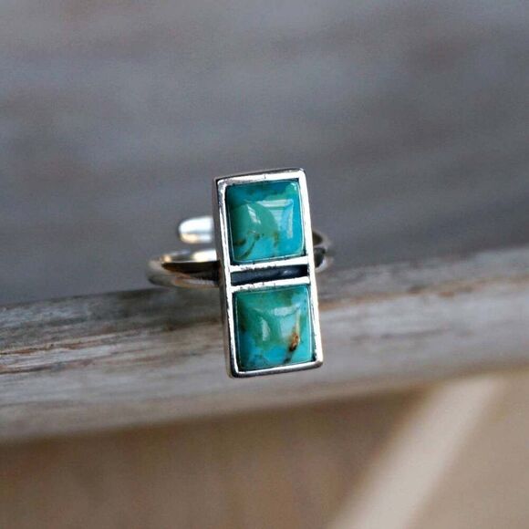 Boho Native American Turquoise Dream Sterling Silver Adjustable Ring, Gift Box - Picture 10 of 11
